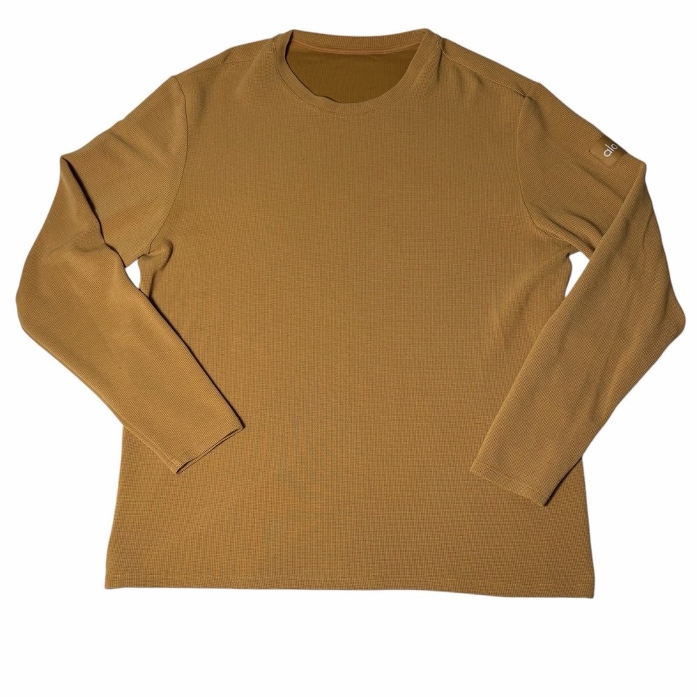 Alo Yoga Waffle Knit Long Sleeve Shirt Brown Thermal Crewneck Top Womens